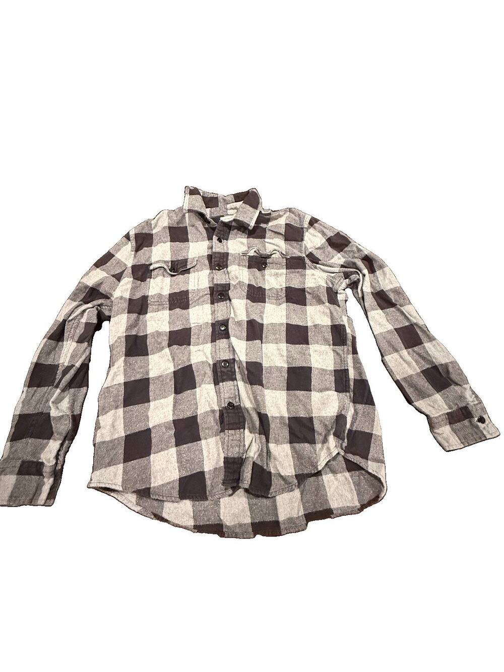 American Eagle Mens XL Black Gray Buffalo Plaid Flannel Shirt Button Front